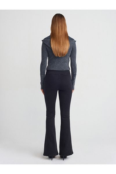 Dilvin 71735 Thick Belted Flare Pants-Black