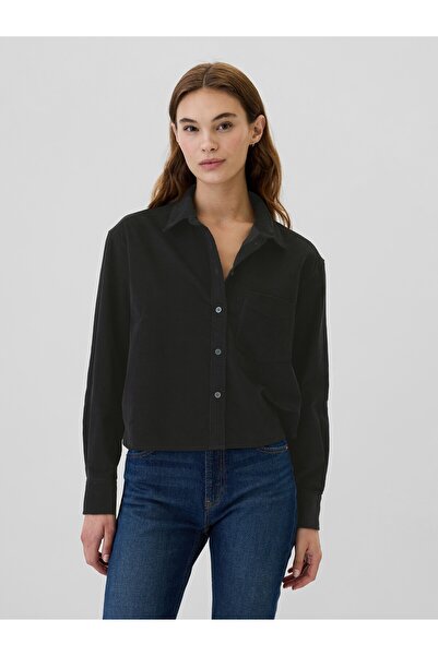GAP Kadın Siyah Kadife Crop Gömlek