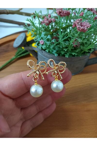 mos&more Pearls Dangle Bow Women's Earrings