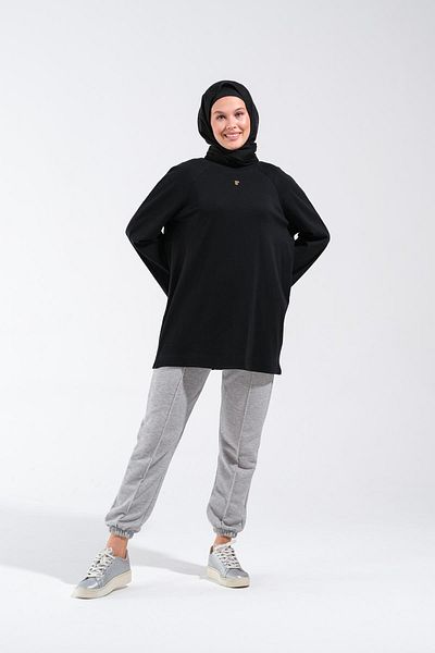 Plistre 2255_Reglan Sleeves Minimal Printed Basic Oversize Comfortable Fit Hijab Tunic
