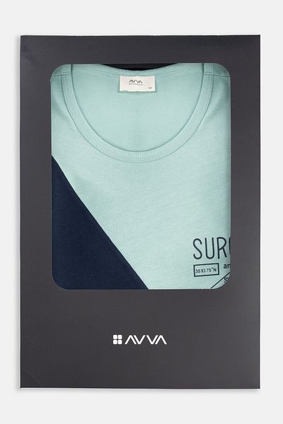 Avva Men's Navy Blue Crew Neck 100% Cotton Shorts Special Boxed Pajamas Set E 003302
