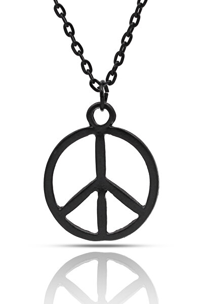 kolbi Peace Sign Symbol Peace Necklace - Black Color Classic with Chain