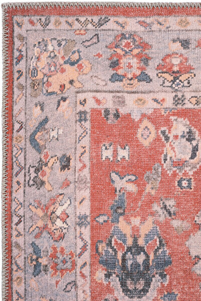 Cool Halı Private Kırmızı Eskitme Vintage Halı Otantik Etnik Desenli Şönil Yolluk Yıkanabilir Koridor Halısı