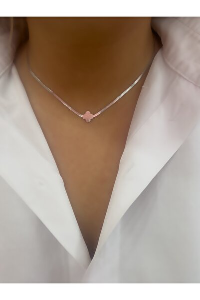 Hicrans Takı MİNİMAL YONCA MODEL İTALYAN ZİNCİR ÇELİK KOLYE