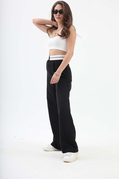 VAPUR TEKSTİL High Waist Palazzo Trousers with Belt Detail - Black