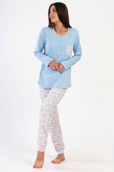 VİENETTA Costum de pijama cu mânecă lungă interlock pentru femei, 404141