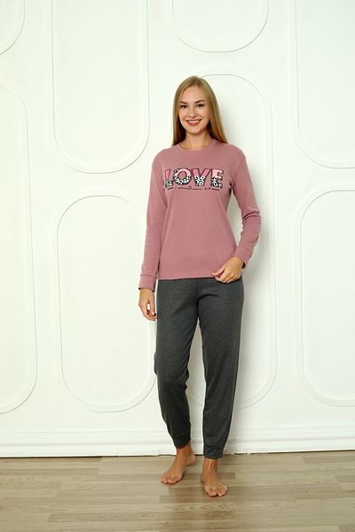 Wordex Fwn 04-3011 Interlock Fabric Love Printed Winter Home Women's Pajamas Set