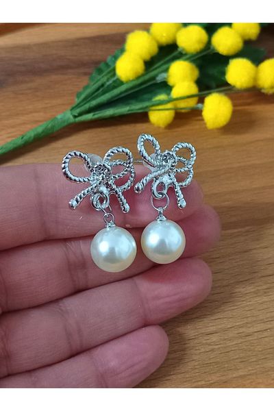 mos&more Pearls Dangle Bow Women's Earrings
