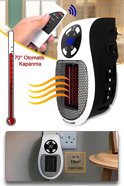 Ecuy Kumandalı Fanlı Priz Tipi Isıtıcı – 500w, Taşınabilir, Zamanlayıcı Ve Otomatik Kapanma Özellikli
