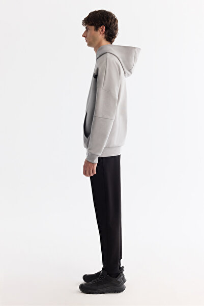 Avva Erkek Gri Kapüşonlu Pamuklu Baskılı Elastan Oversize Fit Sweatshirt A42Y1289