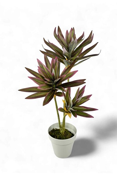 Nettenevime Yapay Çiçek Pembe Yukka Ağacı 60cm 3Dal Salon Çiçeği Beyaz Saksıl...