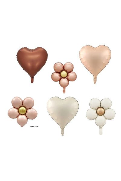 DÜVENCİ TİCARET Retro Color Heart Daisy Foil Ballon Set