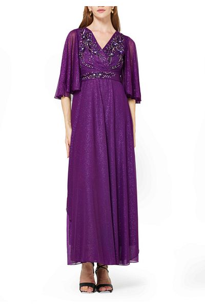 Amri Embroidered Glitter Long Dress