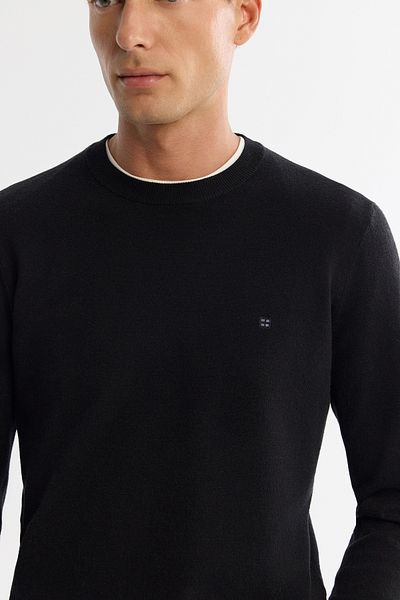 Avva Men's Black Viscose Crew Neck Knitwear Sweater B 005132