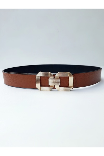 Kemerix Γυναικεία χρυσή πόρπη αμφίδρομη μαύρη ζώνη