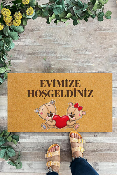 KARMAT Welcome to Our Home, Teddy Bear, Red Pink Themed Digital Print Door Mat
