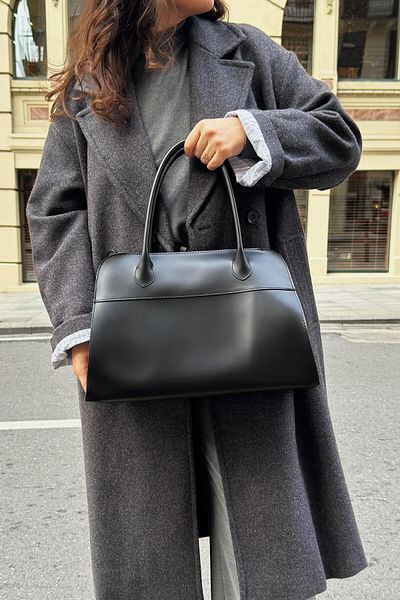 LEONAS Geantă de mână și de umăr pentru femei, cu fermoar, cu accesorii din piele, mărime XL, Roma Black
