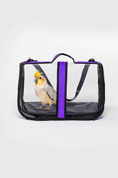 VET Şeffaf Kuş Taşıma Çantası - Şeffaf Panel, Hava Yolu Uyumlu, Nefes Alabilen Tasarım - Lila