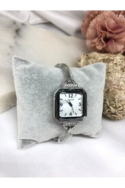 Coliseum Square Jewelled Design Silver Women's Wristwatch