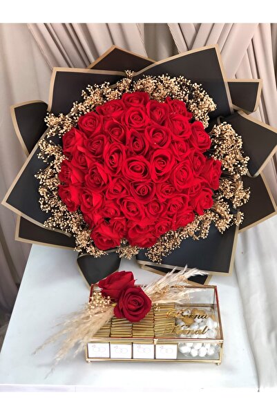 Masalsı Concept 41 Adet Kadife Gül İsteme Çiçeği Ve Cam Kutu Dekoratif Gül Sü...