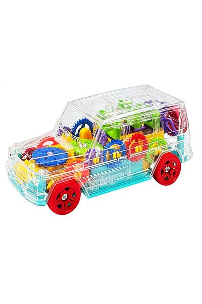 tmtoysandmore سيارة جيب ميكانيكية مضيئة وموسيقية متعددة الأدوار بتصميم شفاف