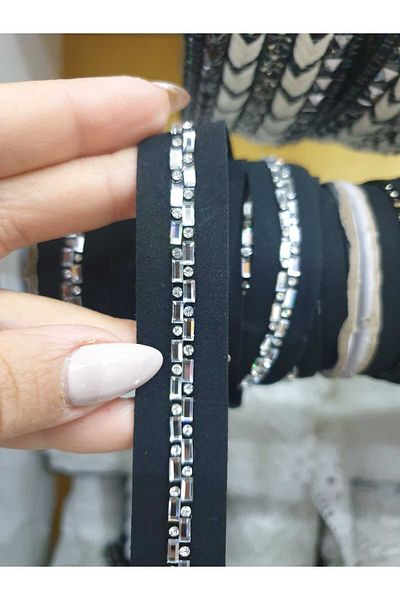 ESRA ŞELEM Black Silver Colored Decorative Strip Accessory with Stone Detail - Clothing and Hobby