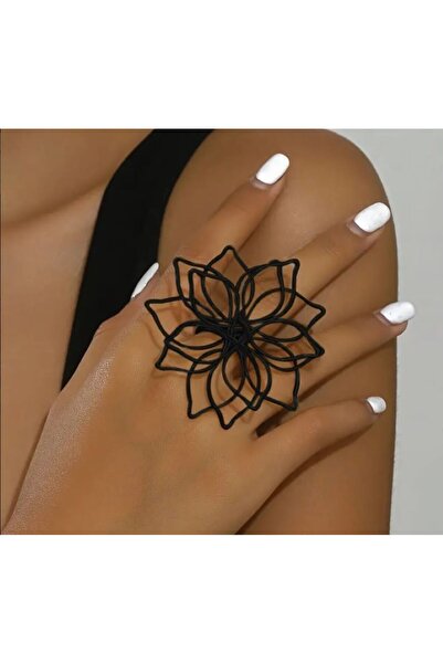 Dgt Luxury خاتم أسود كبير مزين بالزهور