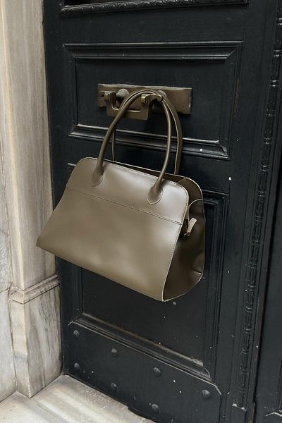LEONAS XL Size Leather Accessory Detailed Zippered Women's Hand and Shoulder Bag Roman Khaki