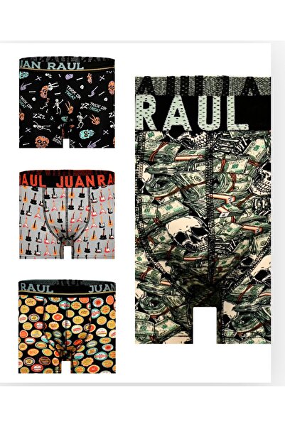 Juan Raul Erkek Renkli Desenli Boxer 4 Lü Set Pamuklu