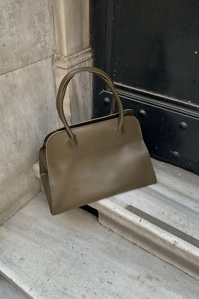 LEONAS XL Size Leather Accessory Detailed Zippered Women's Hand and Shoulder Bag Roman Khaki