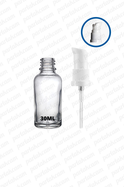 parlakcam 30ml Beyaz Losyon Pompası Şeffaf Cam Şişe 30cc Beyaz Krem Pompası B...