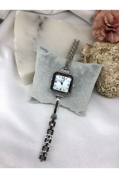 Coliseum Square Jewelled Design Silver Women's Wristwatch