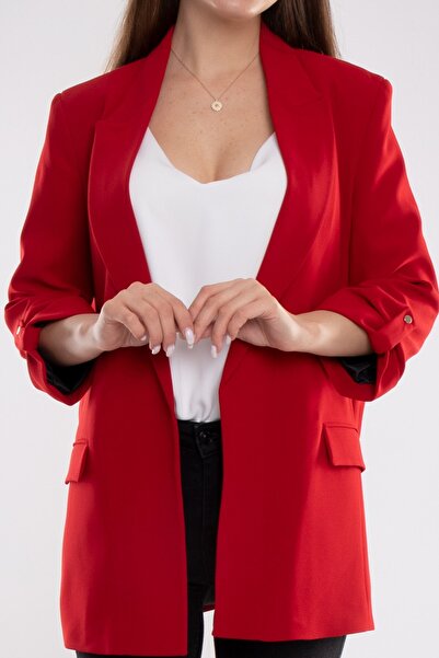 AYHAN 90624 Women's Long Jacket with Folded Sleeves