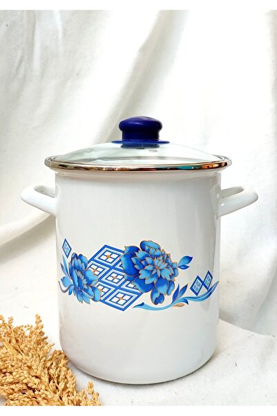 EBRULİEMAYE Blue Rose Enamel Asparagus Copper 3 Liter Pulses Milk Yogurt Spaghetti Pot