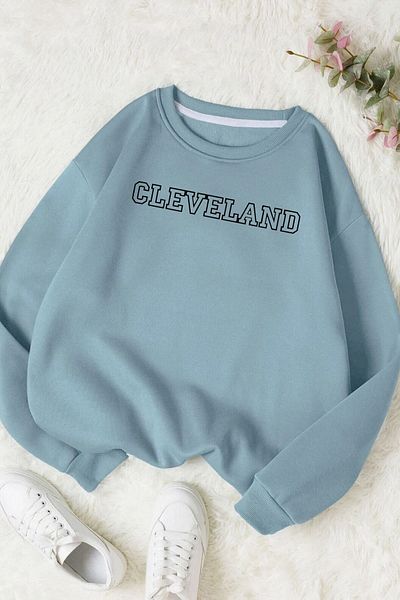 Moda Glo Βαμβακερό φούτερ με στάμπα Cleveland με λαιμόκοψη