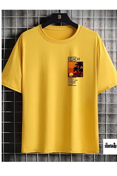 StartMore Tricou pentru bărbați oversize cu imprimeu de plajă