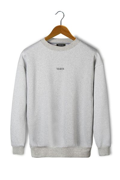 Moda Glo Unisex γκρι εμπρός Veaven φούτερ με στάμπα μεγάλου μεγέθους με τρεις κλωστές με λαιμόκοψη