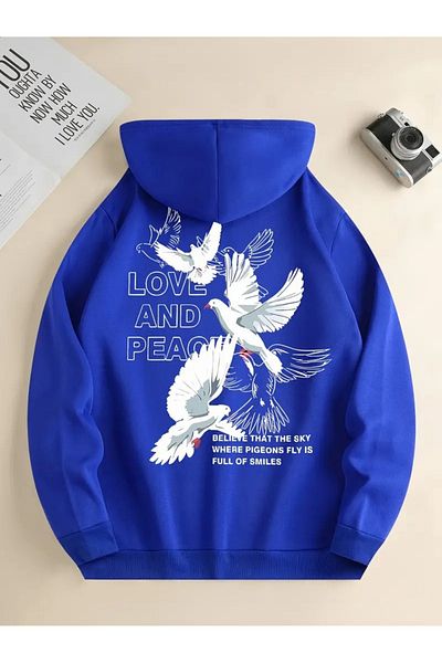Renaissance Καφέ κουκούλα με σχέδιο Flying Pigeons, Unisex Casual φούτερ με τσέπες καγκουρό