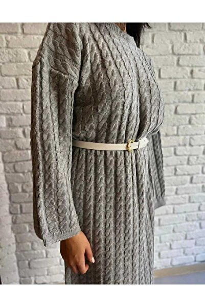 KNİTİCAL TEKSTİL Dress Bisiklet Yaka Örgü Desen Uzun Triko Elbise