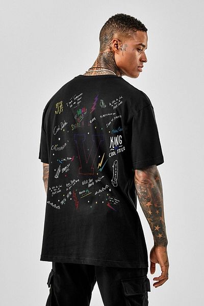 Pasage Oversize Cool Dude printed μαύρο μπλουζάκι