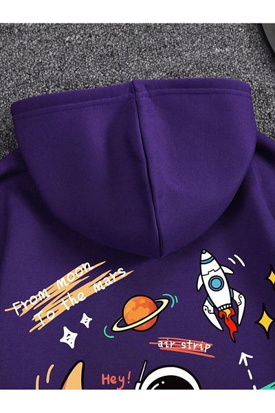 Moda Glo Φούτερ με μωβ κουκούλα Space Planet με στάμπα