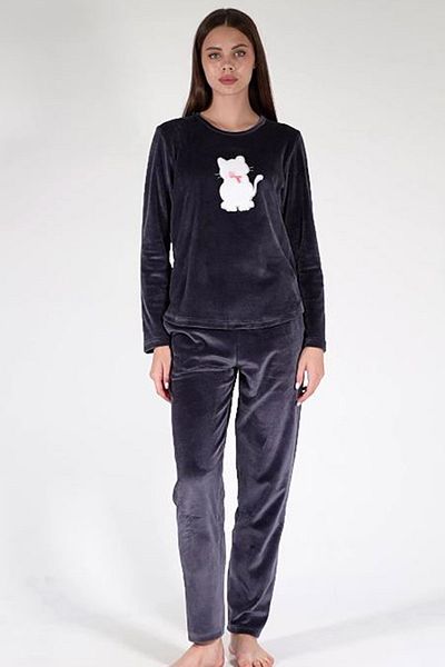 VİENETTA Women's Velvet Long Sleeve Pajama Set, 306004