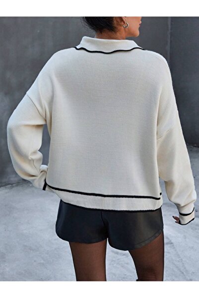 Ugdelia Pulover de damă, cu gât polo, cu nasturi