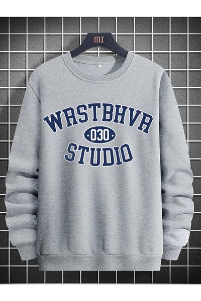 Moda Glo Φούτερ Unisex Crew Neck Grey με στάμπα oversize