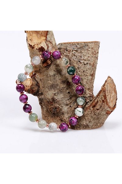 Taş Sandığı Moss Agate and Jade Stone Bracelet - 8 mm