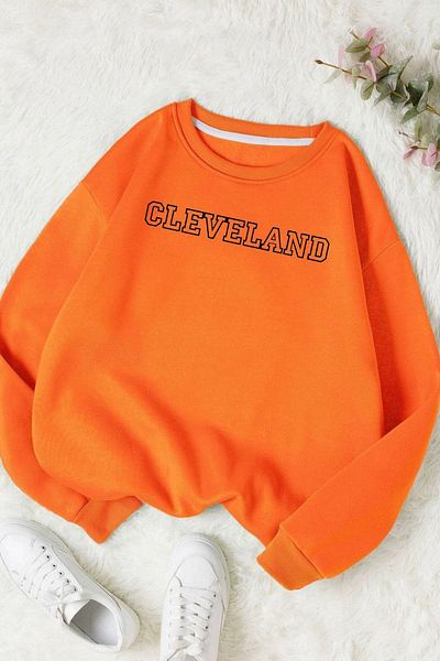 Moda Glo Hanorac din bumbac cu decolteu tipărit Cleveland