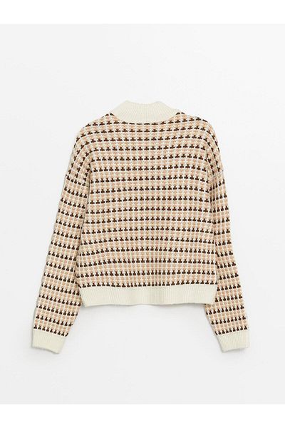 LC Waikiki Xside Stand Collar Patterned Long Sleeve Crop Women's Knitwear Sweater
