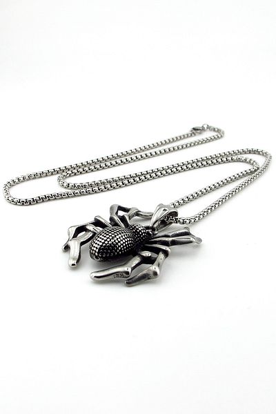 Solfera Spider Fluff Gothic Symbol Titanium Steel Men's Necklace Q0922