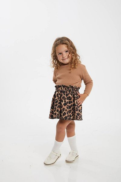 Weeny Muse Girl's Knitwear Top Leopard Skirt Set