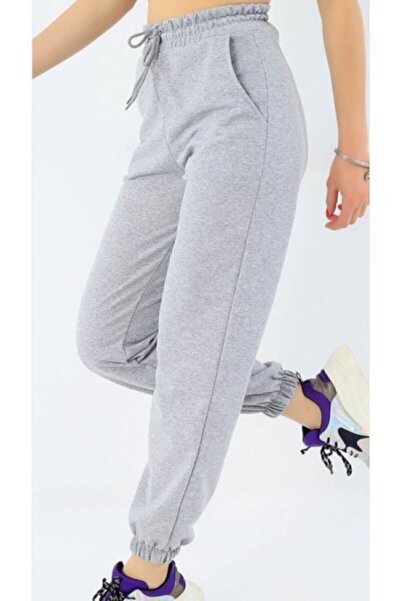 ASL SPORT Jogger Eşofman Altı Gri Yüksek Bel Eşofman